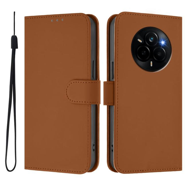 Skin Feel Solid Color Leather Phone Case with Lanyard, For Realme Narzo 80 Pro
