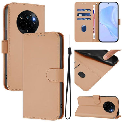 Skin Feel Solid Color Leather Phone Case with Lanyard, For Realme Narzo 80 Pro