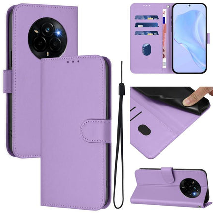 Skin Feel Solid Color Leather Phone Case with Lanyard, For Realme Narzo 80 Pro