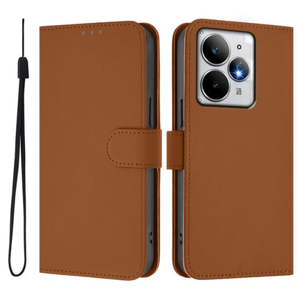 Skin Feel Solid Color Leather Phone Case with Lanyard, For Realme Neo7 Turbo 5G