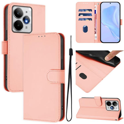 Skin Feel Solid Color Leather Phone Case with Lanyard, For Realme Neo7 Turbo 5G