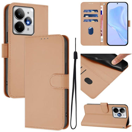 Skin Feel Solid Color Leather Phone Case with Lanyard, For Realme Neo7 Turbo 5G