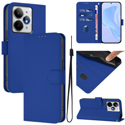 Skin Feel Solid Color Leather Phone Case with Lanyard, For Realme Neo7 Turbo 5G