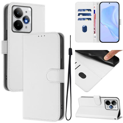 Skin Feel Solid Color Leather Phone Case with Lanyard, For Realme Neo7 Turbo 5G