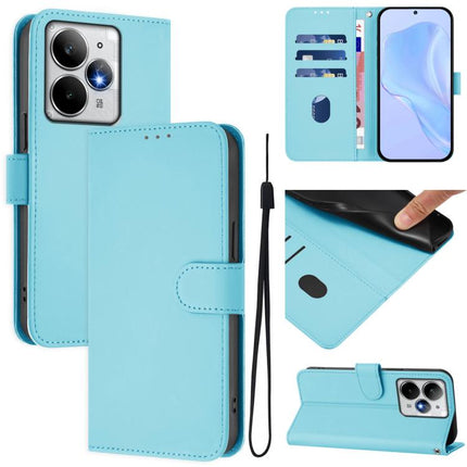 Skin Feel Solid Color Leather Phone Case with Lanyard, For Realme Neo7 Turbo 5G