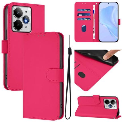 Skin Feel Solid Color Leather Phone Case with Lanyard, For Realme Neo7 Turbo 5G