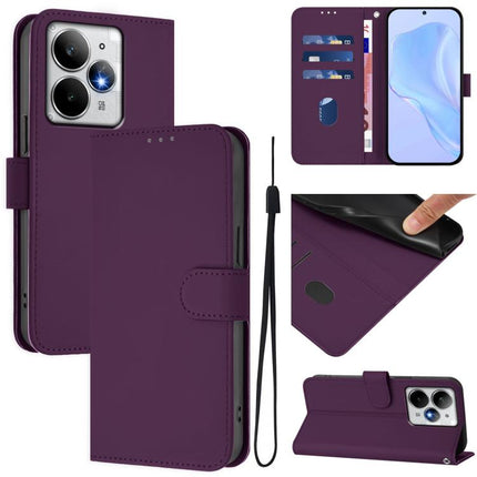 Skin Feel Solid Color Leather Phone Case with Lanyard, For Realme Neo7 Turbo 5G