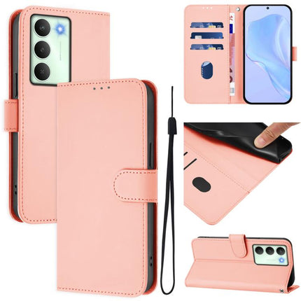 Skin Feel Solid Color Leather Phone Case with Lanyard, For Realme V70 5G / 14X Global