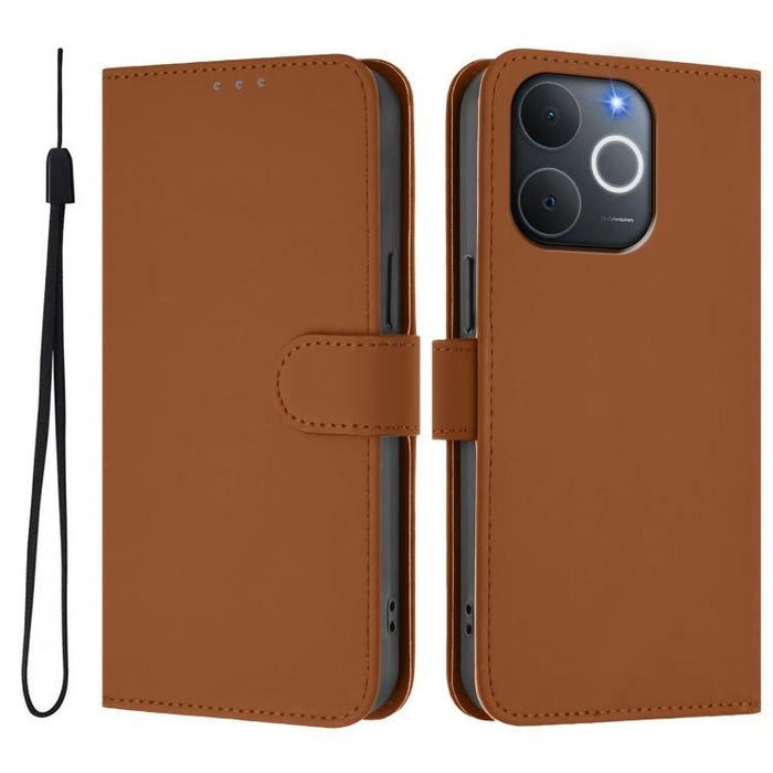 Skin Feel Solid Color Leather Phone Case with Lanyard, For Realme C71 4G India