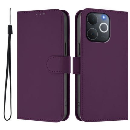 Skin Feel Solid Color Leather Phone Case with Lanyard, For Realme C71 4G India
