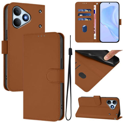 Skin Feel Solid Color Leather Phone Case with Lanyard, For Realme Note 80 4G Global