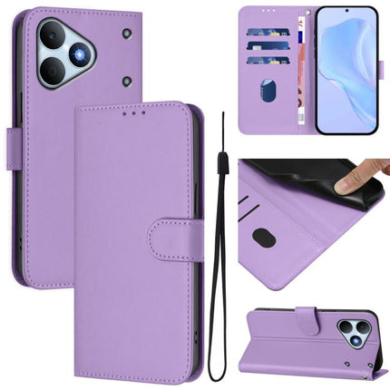 Skin Feel Solid Color Leather Phone Case with Lanyard, For Realme Note 80 4G Global