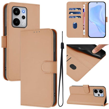 Skin Feel Solid Color Leather Phone Case with Lanyard, For Realme P4 Power 5G
