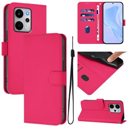 Skin Feel Solid Color Leather Phone Case with Lanyard, For Realme P4 Power 5G