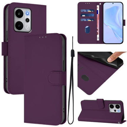 Skin Feel Solid Color Leather Phone Case with Lanyard, For Realme P4 Power 5G