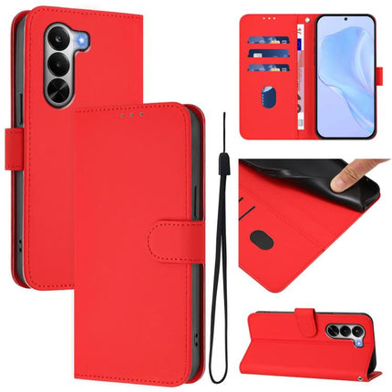 Skin Feel Solid Color Leather Phone Case with Lanyard, For Realme P4x 5G