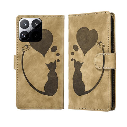 Pen Heart Cat Embossed Leather Phone Case, For Xiaomi 17T Pro 5G, For Xiaomi 17T 5G, For Xiaomi 15T Pro 5G, For Xiaomi 15T 5G