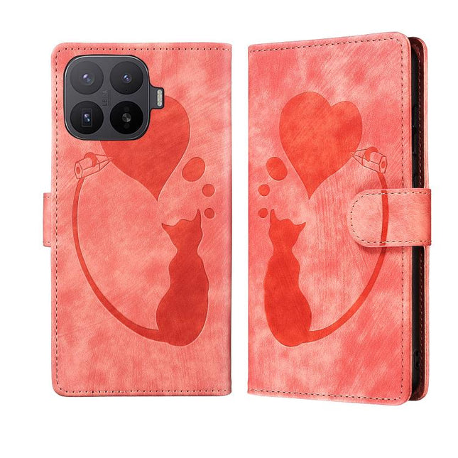 Pen Heart Cat Embossed Leather Phone Case, For Xiaomi 17T Pro 5G, For Xiaomi 17T 5G, For Xiaomi 15T Pro 5G, For Xiaomi 15T 5G