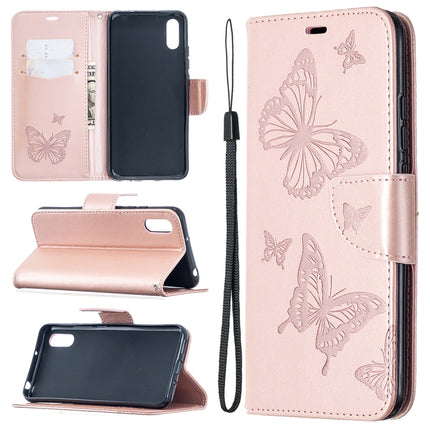 Two Butterflies Embossing Pattern Horizontal Flip Leather Case with Holder & Card Slot & Wallet & Lanyard, For Xiaomi Redmi 9A, For Xiaomi Redmi 9C