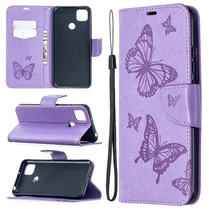Two Butterflies Embossing Pattern Horizontal Flip Leather Case with Holder & Card Slot & Wallet & Lanyard, For Xiaomi Redmi 9A, For Xiaomi Redmi 9C