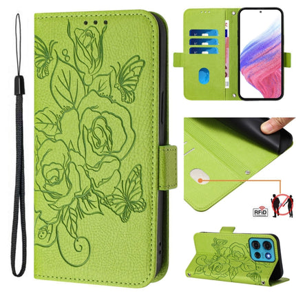 Embossed Rose RFID Anti-theft Leather Phone Case, For Motorola Moto G75, For Motorola Moto G35, For Motorola Moto G55, For Motorola Edge 50 5G Global