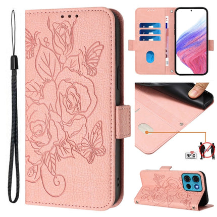 Embossed Rose RFID Anti-theft Leather Phone Case, For Motorola Moto G75, For Motorola Moto G35, For Motorola Moto G55, For Motorola Edge 50 5G Global