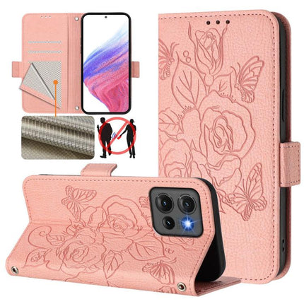 Embossed Rose RFID Anti-theft Leather Phone Case, For Motorola Moto G75, For Motorola Moto G35, For Motorola Moto G55, For Motorola Edge 50 5G Global