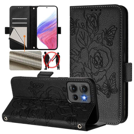 Embossed Rose RFID Anti-theft Leather Phone Case, For Motorola Moto G75, For Motorola Moto G35, For Motorola Moto G55, For Motorola Edge 50 5G Global