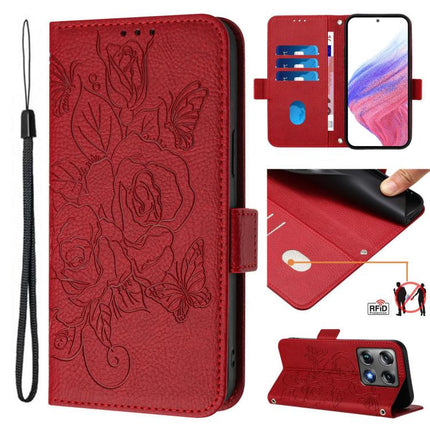 Embossed Rose RFID Anti-theft Leather Phone Case, For Motorola Moto G Max / G87 / G77 / G67 5G, For Motorola Moto G47 / G37 Power 5G, For Motorola Edge 70 Pro 5G, For Motorola Moto X70 Air Pro / Signature 5G