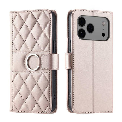 Ring Buckle Rhombic Leather Phone Case, For iPhone 18 Pro, For iPhone 18 Pro Max, For iPhone 17e / 16e, For iPhone 17 Pro Max