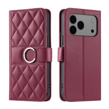 Ring Buckle Rhombic Leather Phone Case, For iPhone 18 Pro, For iPhone 18 Pro Max, For iPhone 17e / 16e, For iPhone 17 Pro Max