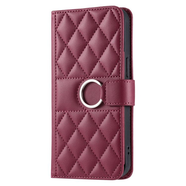 Ring Buckle Rhombic Leather Phone Case, For iPhone 18 Pro, For iPhone 18 Pro Max, For iPhone 17e / 16e, For iPhone 17 Pro Max