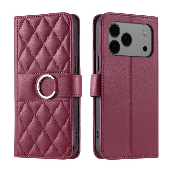 Ring Buckle Rhombic Leather Phone Case, For iPhone 17 Pro, For iPhone 17, For iPhone Air