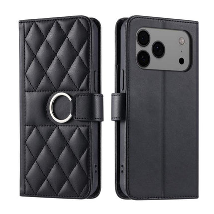 Ring Buckle Rhombic Leather Phone Case, For iPhone 17 Pro, For iPhone 17, For iPhone Air