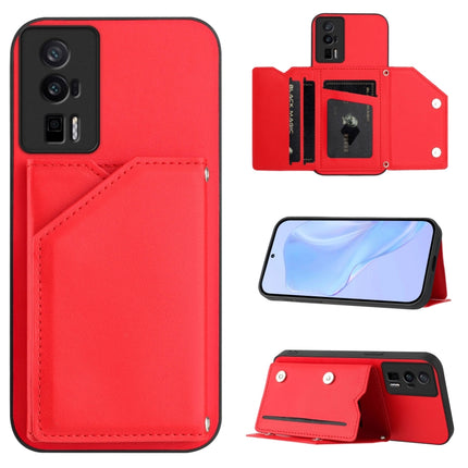 Skin Feel Four Card Slots Phone Case with Wrist Strap, For Xiaomi Poco X6, For Xiaomi Poco C65, For Xiaomi Poco F5 5G, For Xiaomi Poco F5 Pro 5G