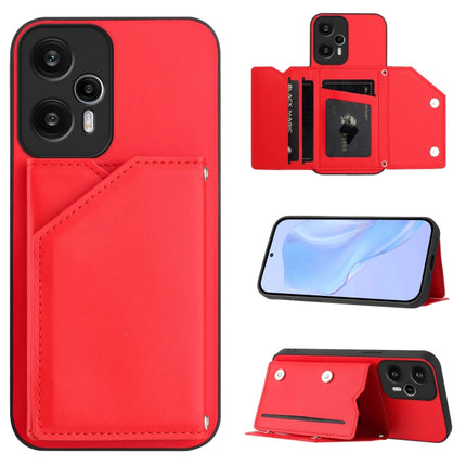 Skin Feel Four Card Slots Phone Case with Wrist Strap, For Xiaomi Poco X6, For Xiaomi Poco C65, For Xiaomi Poco F5 5G, For Xiaomi Poco F5 Pro 5G
