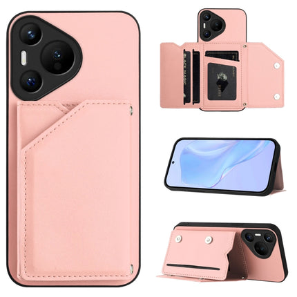 Skin Feel Four Card Slots Phone Case with Wrist Strap, For Huawei Pura 70 Ultra, For Huawei Pura 70 Pro, For Huawei Pura 70