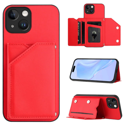 Skin Feel Four Card Slots Phone Case with Wrist Strap, For iPhone 15 Pro Max, For iPhone 15 Pro, For iPhone 15 Plus, For iPhone 15