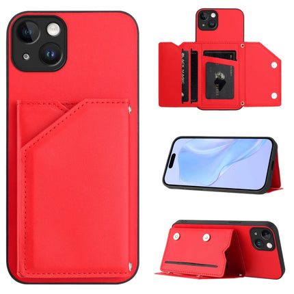 Skin Feel Four Card Slots Phone Case with Wrist Strap, For iPhone 15 Pro Max, For iPhone 15 Pro, For iPhone 15 Plus, For iPhone 15
