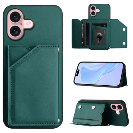 Skin Feel Four Card Slots Phone Case with Wrist Strap, For iPhone 16 Pro Max, For iPhone 16 Pro, For iPhone 16 Plus, For iPhone 16