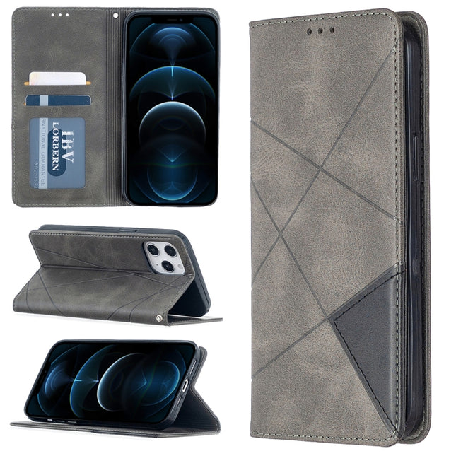 Rhombus Texture Horizontal Flip Magnetic Leather Case with Holder & Card Slots, For iPhone 12 Pro Max