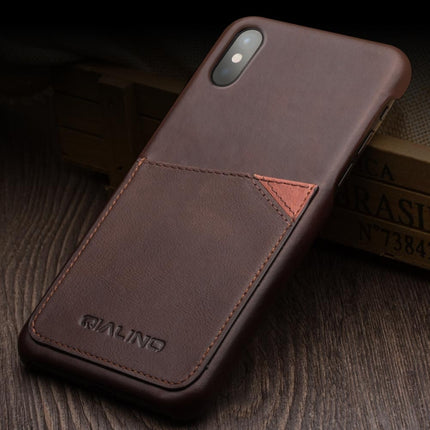 For iPhone X / XS QIALINO Shockproof Cowhide Leather Protective Case with Card Slot