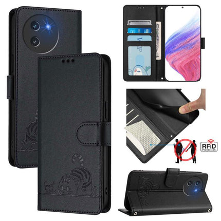 Cat Rat Embossed Pattern RFID Leather Phone Case with Lanyard, For Doogee Note 56 / Note 56 Pro, For Doogee N60 Pro, For Doogee Note 59 5G / Note 59 Pro, For Doogee N55 Plus