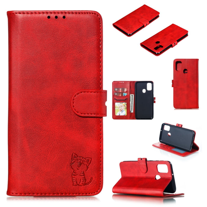 Embossed Happy Cat Pattern Horizontal Flip Leather Case with Holder & Card Slots & Wallet & Photo Frame, For Samsung Galaxy A21s, For Samsung Galaxy A71 5G, For Samsung Galaxy Note20, For Samsung Galaxy Note20 Ultra