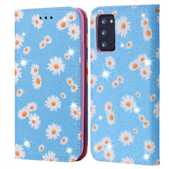 Glitzernde, magnetische horizontale Flip-Lederhülle mit Daisy-Motiv, mit Halterung, Kartenfächern und Bilderrahmen, für Samsung Galaxy Note20, für Samsung Galaxy Note20 Ultra, für iPhone 12 Pro Max, für iPhone 12/12 Pro, für iPhone 12 mini