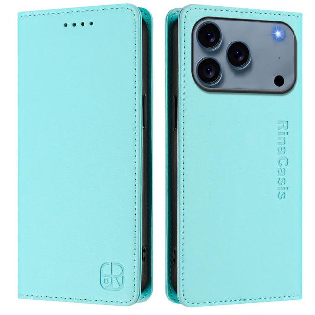 RC01 Dual-Folded Magnetic Suction RFID Leather Phone Case, For iPhone 17e / 16e, For iPhone 17 Pro Max, For iPhone 17 Pro