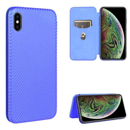 Magnetische Horizontal-Flip-Hülle aus TPU + PC + PU-Leder mit Kohlefaserstruktur und Kartensteckplatz für das iPhone X / XS