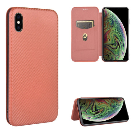Magnetische Horizontal-Flip-Hülle aus TPU + PC + PU-Leder mit Kohlefaserstruktur und Kartensteckplatz für das iPhone X / XS