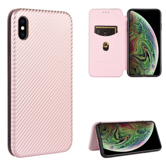 Carbon Fiber Texture Magnetic Horizontal Flip TPU + PC + PU Leather Case with Card Slot, For iPhone X / XS