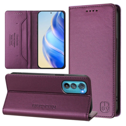 RC01 Dual-Folded Magnetic Suction RFID Leather Phone Case, For Motorola Edge 30 Neo, For Motorola Edge 2022 / Edge 5G UW 2022, For Motorola Edge 30